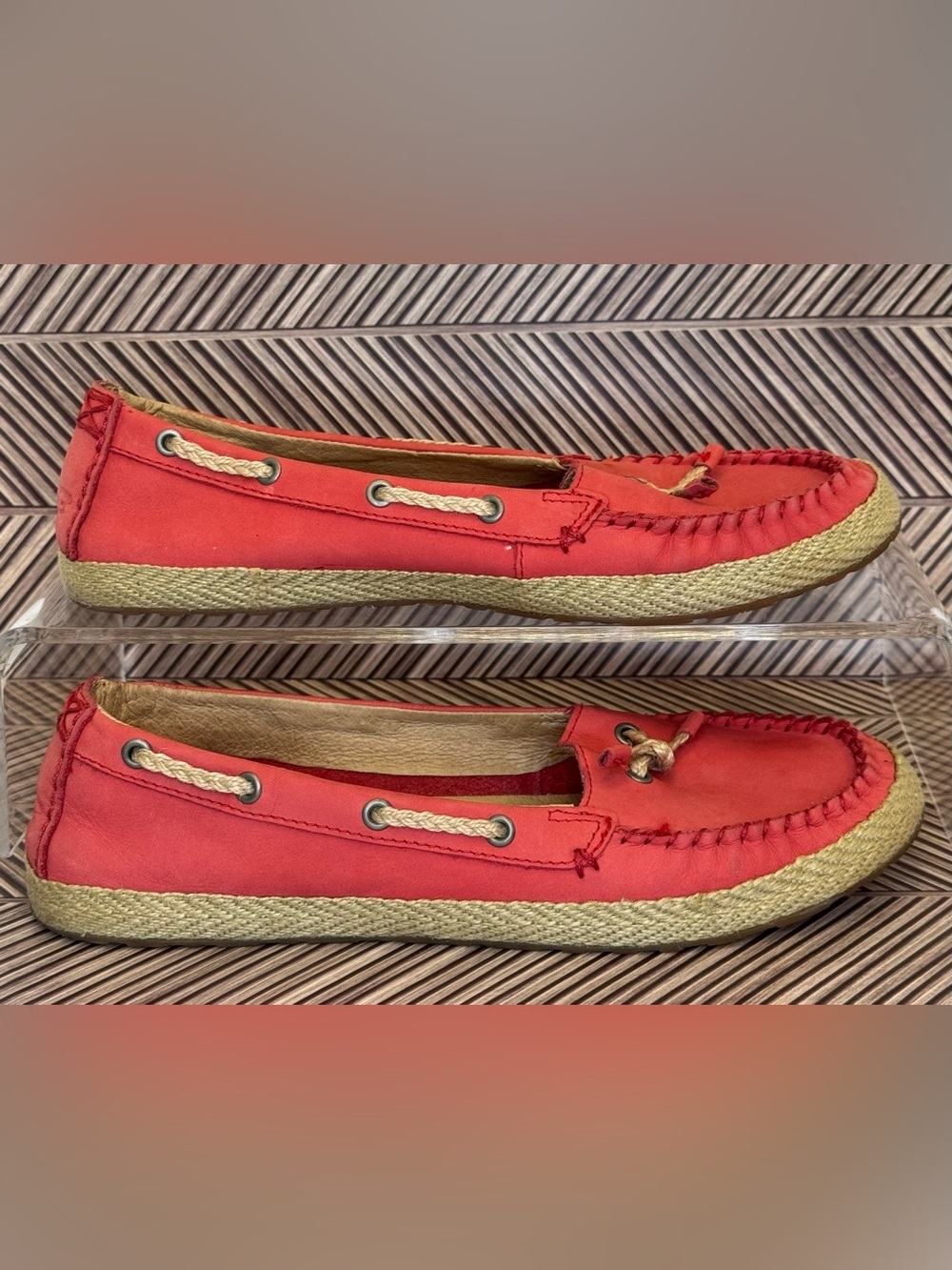 UGG Chivon Red Coral Suade Leather Espadrille-Style Moccasin/Boat shoes Slip-Ons